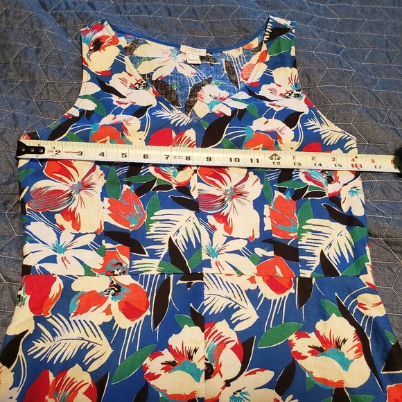J.Crew Size 0 Blue Tropical Floral Linen Blend Peplum Tank Top Blouse V Neck - Picture 7 of 9